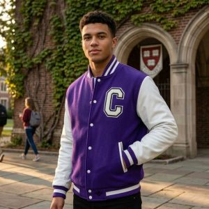 Blue Varsity Jacket With Embroidery