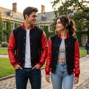 Red and Black Baseball Jackets for Couples Red and Black Baseball Jackets for Couples