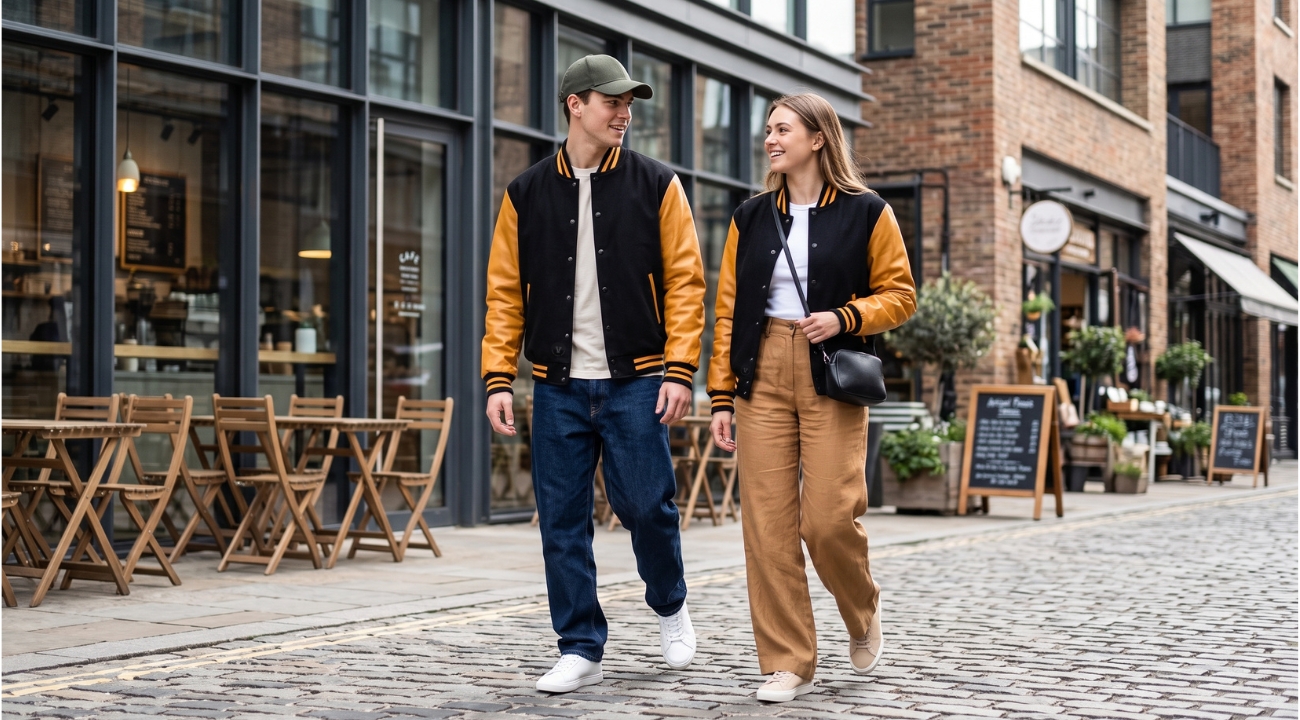 Wool Baseball Jackets With Leather Sleeves