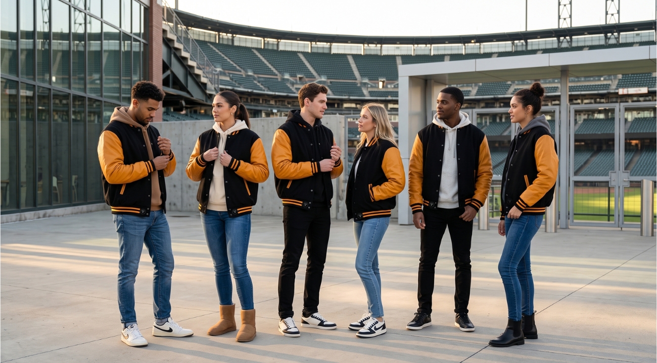 Wool Baseball Jackets With Leather Sleeves
