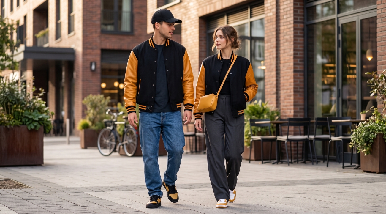 Wool Baseball Jackets With Leather Sleeves