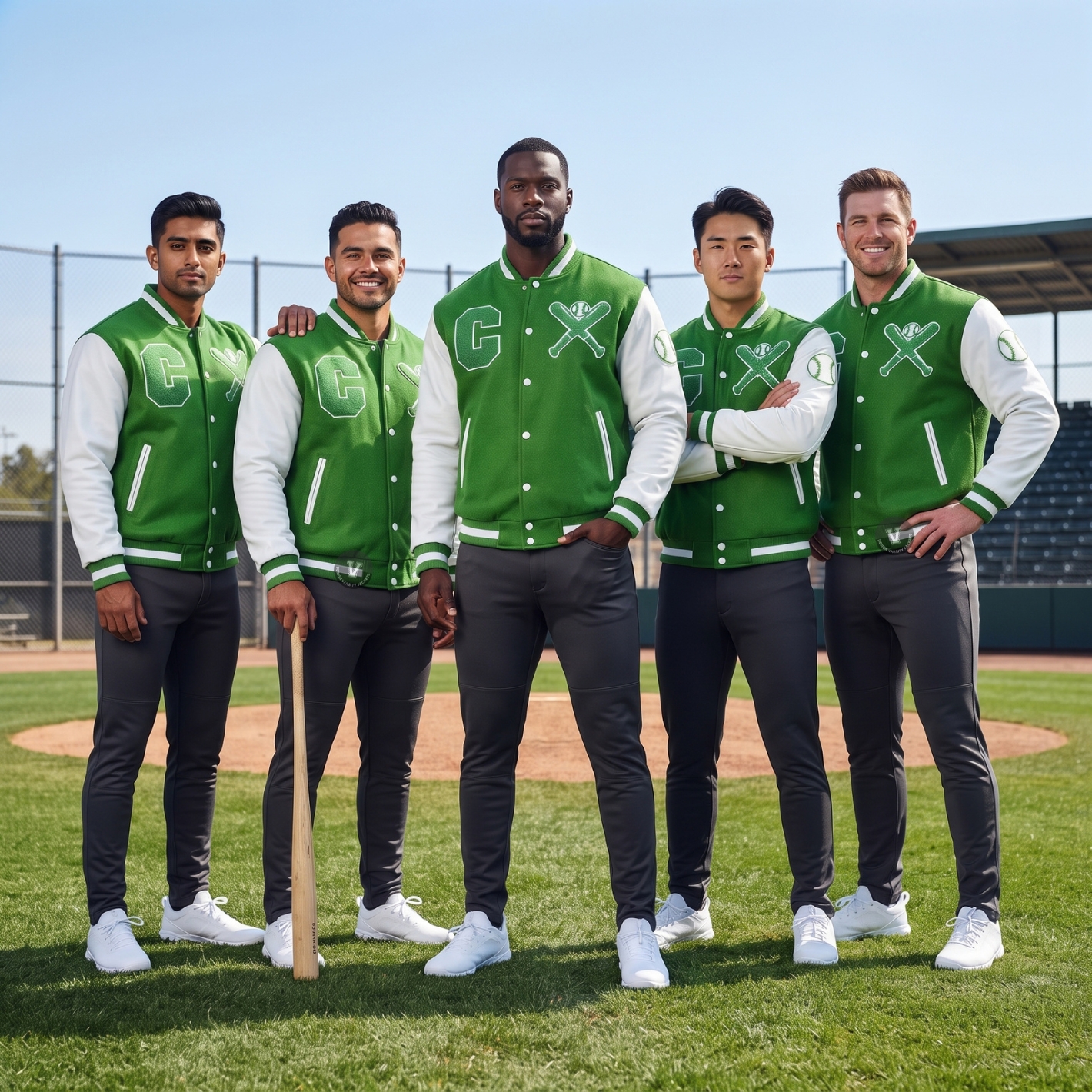 Green And White Baseball Jackets For Teams