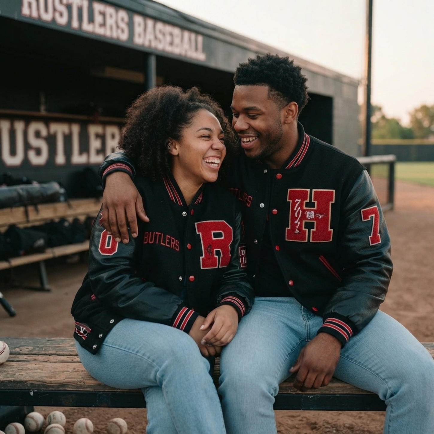 Red and Black Baseball Jackets for Couples