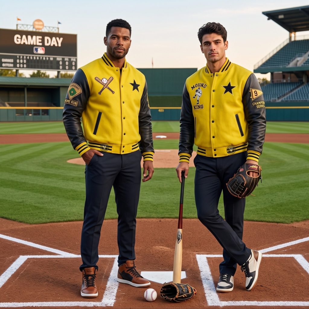 Yellow Baseball Jackets with Patches